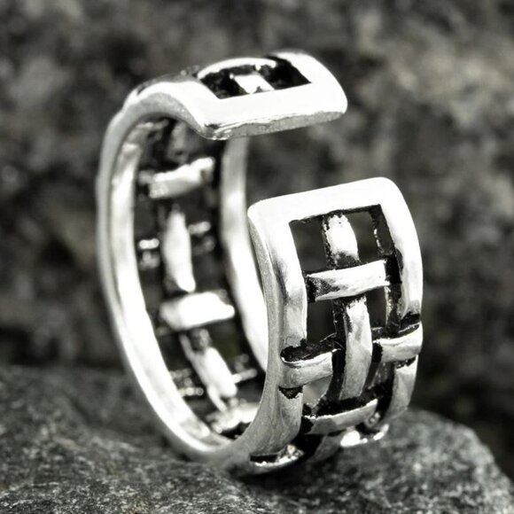 😍VINTAGE NET ANTIQUE SILVER RESIZABLE HIPHOP PUNK RINGS FOR WOMAN & MAN, K488 - Picture 4 of 7